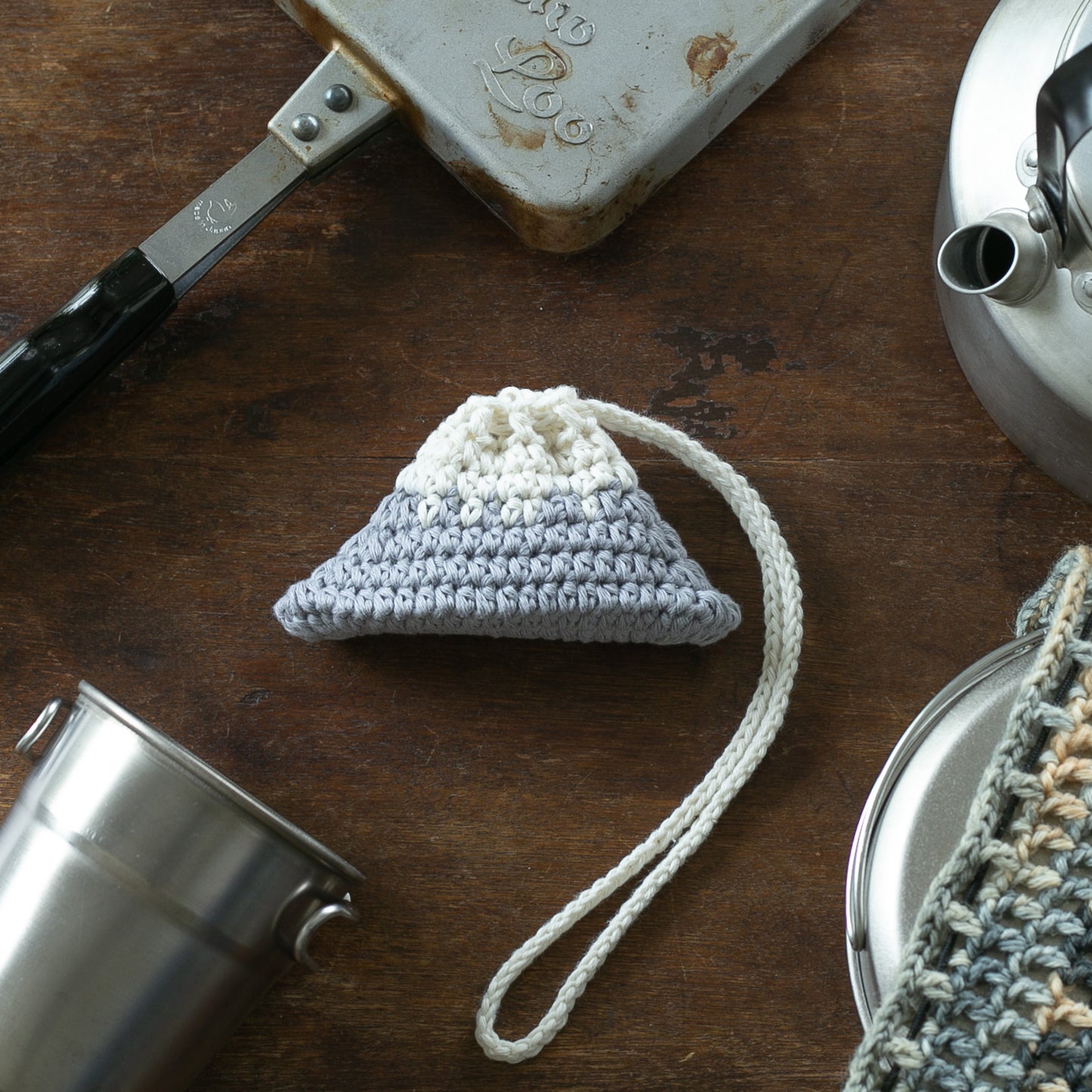 Japanese Crochet Pattern: "Mt. Fuji Drawstring Pouch" Bag (Chart Included)